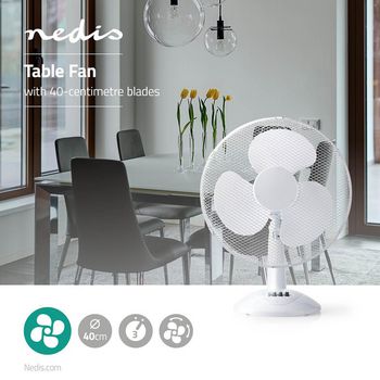 FNTB10CWT40 Tafelventilator | netvoeding | diameter: 400 mm | 45 w | zwenkfunctie | 3 snelheden | wit Product foto