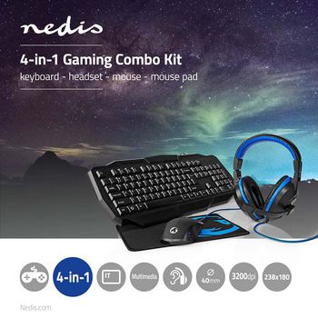 GCK41100BKIT Gaming combo kit | 4-in-1 | toetsenbord, koptelefoon, muis en muismat | blauw / zwart | qwerty | ita Product foto