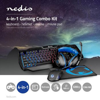 GCK41100BKUS Gaming combo kit | 4-in-1 | toetsenbord, koptelefoon, muis en muismat | blauw / zwart | qwerty | us  Product foto