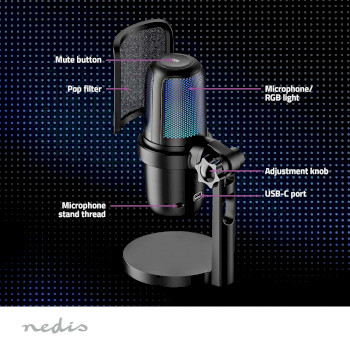 GSMIC210BK Streaming- en gamingmicrofoon | gebruikt voor: desktop / notebook | usb type-a | aan/uit knop | pop  Product foto