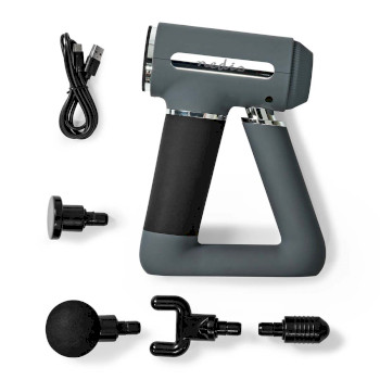 HCMSG300 Sportmassagepistool | batterij gevoed | n/a | oplaadbaar | 6 massage modes | usb kabel | grijs Inhoud verpakking foto