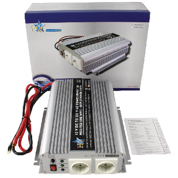 HQ-INV1KW/12 Inverter gemodificeerde sinusgolf 12 vdc - ac 230 v 1000 w f (cee 7/3) Inhoud verpakking foto