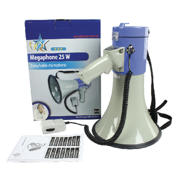 HQ-MEGAPHONE35 Megafoon 25 w ontkoppelbare microfoon wit/blauw Inhoud verpakking foto