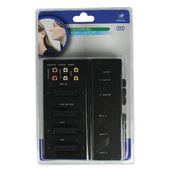 HQSS0054 Scart schakelaar 3x scart female - scart female + 2x rca female zwart Verpakking foto
