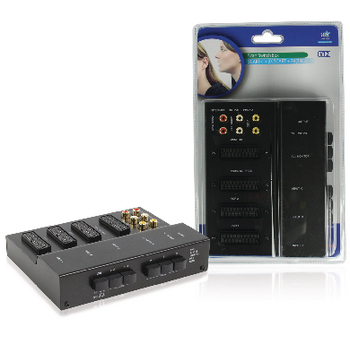 HQSS0054 Scart schakelaar 3x scart female - scart female + 2x rca female zwart