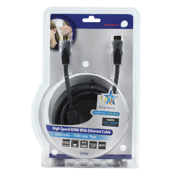 HQSS5560-5.0 High speed hdmi kabel met ethernet hdmi-connector - hdmi-connector 5.00 m donkergrijs Verpakking foto