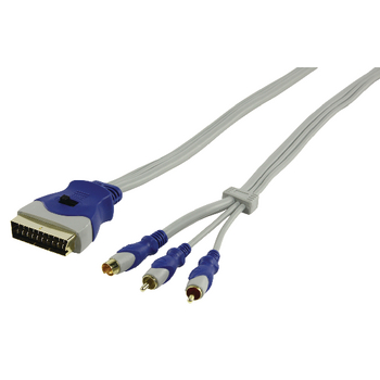 HQSV-120-1.5 Scart kabel scart male - 2x rca male + s-video male 1.50 m grijs Product foto