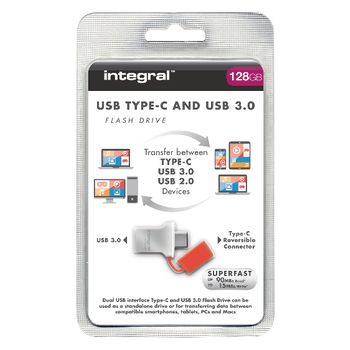 INFD128GBFUS3C Usb stick usb 3.0 128 gb aluminium/rood Verpakking foto