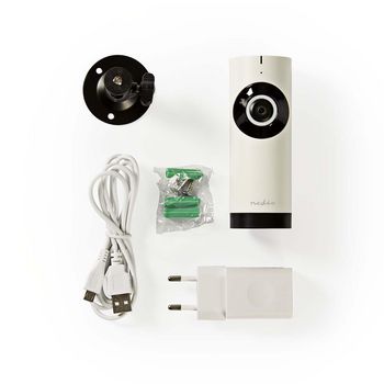 IPCMP10CWT Wi-fi ip-camera | hd 720p | nachtzicht: 5 m | netvoeding | kijkhoek: 180 ° | inclusief muurbeug Inhoud verpakking foto