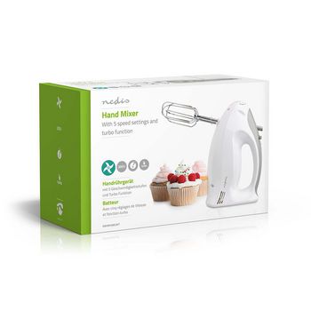 KAHM100CWT Handmixer | 200 w | 5-snelheden | turbo-functie | 2 deeghaken / 2 kloppers | grijs / wit Verpakking foto