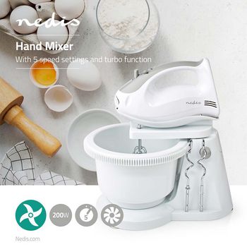 KAHM110CWT Handmixer | 200 w | 5-snelheden | turbo-functie | draaikom / 2 deeghaken / 2 kloppers | grijs / wit Product foto