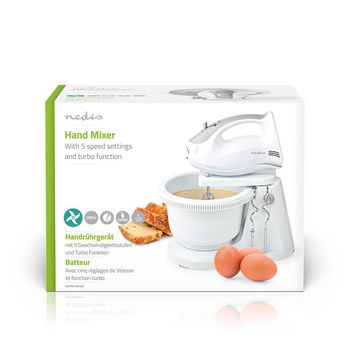 KAHM110CWT Handmixer | 200 w | 5-snelheden | turbo-functie | draaikom / 2 deeghaken / 2 kloppers | grijs / wit  foto