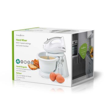 KAHM110CWT Handmixer | 200 w | 5-snelheden | turbo-functie | draaikom / 2 deeghaken / 2 kloppers | grijs / wit Verpakking foto