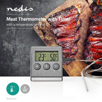 KATH104SS Vleesthermometer | alarm / timer | lcd-scherm | 0 - 250 °c | zilver / zwart Product foto