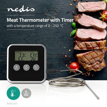 KATH105BK Vleesthermometer | alarm / timer | lcd-scherm | 0 - 250 °c | zilver / zwart Product foto