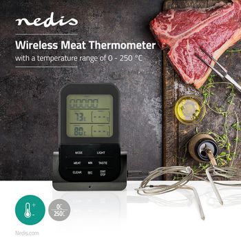 KATH107GY Vleesthermometer | alarm / draadloos / temperatuurinstelling / timer | lcd-scherm | 0 - 250 °c  Product foto