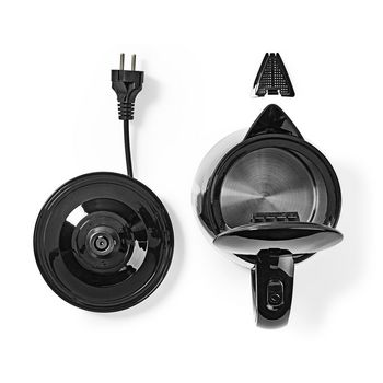 KAWK130EBK Waterkoker | 1.7 l | kunststof | zwart | 360 graden draaibaar | verborgen verwarmingselement | strix Inhoud verpakking foto