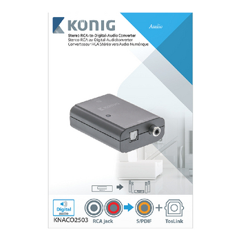 KNACO2503 Digitale audio converter 2x rca female - 1x toslink female + 1x s/pdif (rca) female donkergrijs Verpakking foto