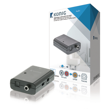 KNACO2504 Digitale audio converter 1x toslink female + 1x s/pdif (rca) female - 2x rca female donkergrijs
