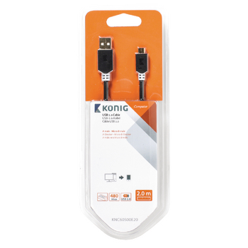 KNC60500E20 Usb 2.0 kabel usb a male - micro-b male rond 2.00 m antraciet Verpakking foto