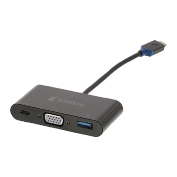 KNC64760E02 Usb 3.1 adapter usb-c male - usb a female / usb-c female / vga female 15-pins antraciet Product foto