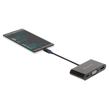 KNC64760E02 Usb 3.1 adapter usb-c male - usb a female / usb-c female / vga female 15-pins antraciet In gebruik foto