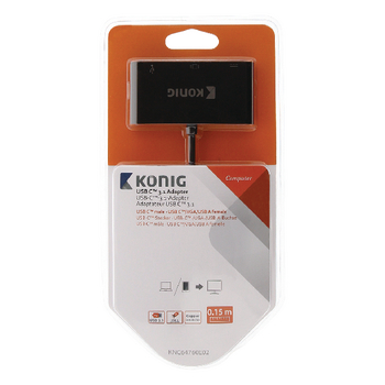 KNC64760E02 Usb 3.1 adapter usb-c male - usb a female / usb-c female / vga female 15-pins antraciet Verpakking foto