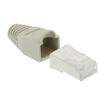 KNC89355E Connector rj45 solid utp cat6 male grijs In gebruik foto