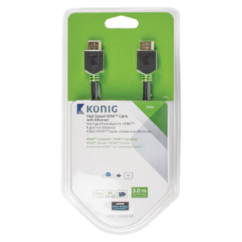 KNV34000E30 High speed hdmi kabel met ethernet hdmi-connector - hdmi-connector 3.00 m antraciet Verpakking foto