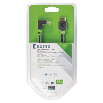 KNV34200E30 High speed hdmi kabel met ethernet hdmi-connector - hdmi-connector haaks 90° 3.00 m antraciet Verpakking foto