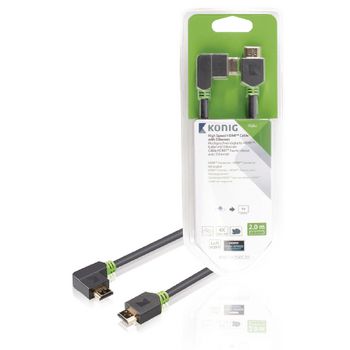 KNV34250E20 High speed hdmi kabel met ethernet hdmi-connector - hdmi-connector haaks links 2.00 m antraciet