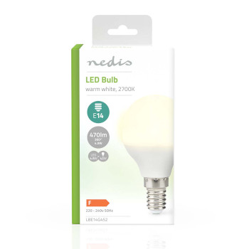 LBE14G452 Led-lamp e14 | g45 | 4.9 w | 470 lm | 2700 k | warm wit | frosted | 1 stuks  foto