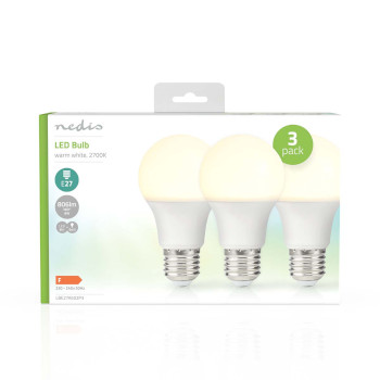 LBE27A602P3 Led-lamp e27 | a60 | 8.0 w | 806 lm | 2700 k | warm wit | retrostijl | frosted | 3 stuks  foto