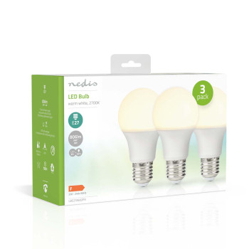 LBE27A602P3 Led-lamp e27 | a60 | 8.0 w | 806 lm | 2700 k | warm wit | retrostijl | frosted | 3 stuks Verpakking foto