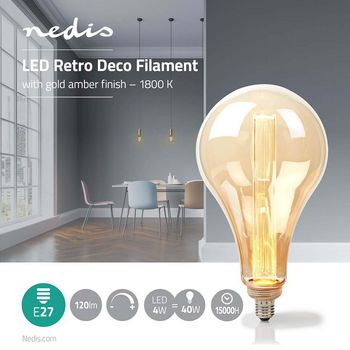 LBRDE27PS165AR Led-filamentlamp e27 | ps165 | 3.5 w | 120 lm | 1800 k | dimbaar | goudkleurig | retrostijl | 1 stuk Product foto