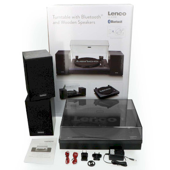 LS-300BK Platenspeler met bluetooth® en twee externe luidsprekers zwart Inhoud verpakking foto