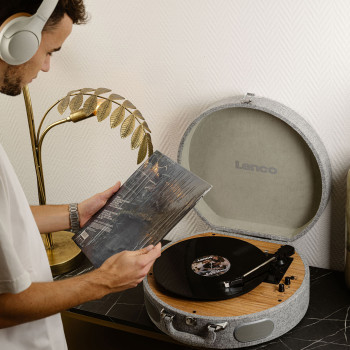 LS-66GY Houten retro platenspeler met ingebouwde speakers, bluetooth® en at3600l cassette grijs Product foto