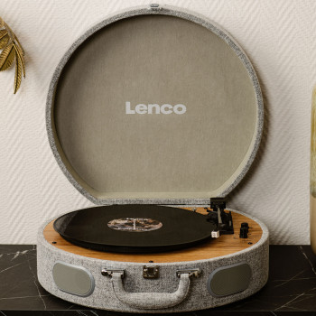 LS-66GY Houten retro platenspeler met ingebouwde speakers, bluetooth® en at3600l cassette grijs Product foto