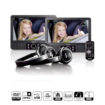 MES-415 9 inch dvd dubbel scherm met beugels en hoofdtelefoon zwart