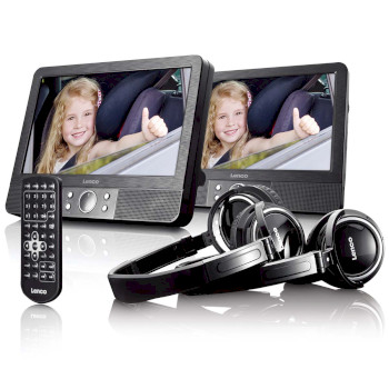 MES-415 9 inch dvd dubbel scherm met beugels en hoofdtelefoon zwart Product foto