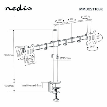 MMDOS110BK Monitorbeugel voor bureaus | 2 schermen | 15 - 32 \