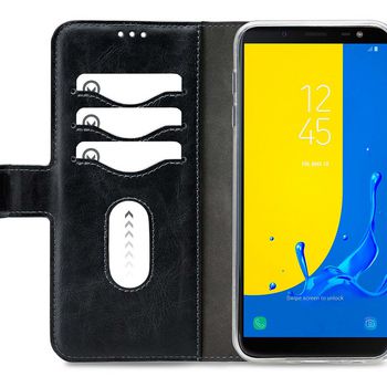 MOB-24381 Smartphone premium 2 in 1 gelly wallet case samsung galaxy j6 2018 zwart In gebruik foto