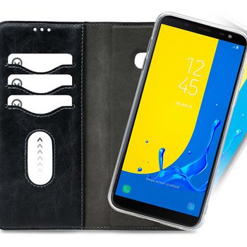MOB-24381 Smartphone premium 2 in 1 gelly wallet case samsung galaxy j6 2018 zwart In gebruik foto