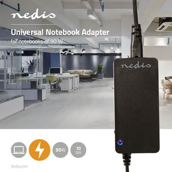 NBARU90WBK Notebook-adapter | universeel met 10 stekkers | 90 w | uitgang 15 v - 19,5 v Product foto