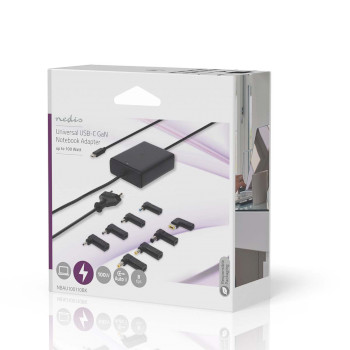 NBAU100110BK Notebook-adapter | gan | 100 w | 5 / 9 / 12 / 15 / 20 v dc | 3.0 / 5.0 a | gebruikt voor: notebook / Verpakking foto