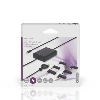 NBAU65110BK Notebook-adapter | gan | 65 w | 5 / 9 / 12 / 15 / 20 v dc | 2.4 / 3.0 / 3.25 a | gebruikt voor: note  foto