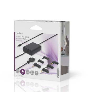 NBAU65110BK Notebook-adapter | gan | 65 w | 5 / 9 / 12 / 15 / 20 v dc | 2.4 / 3.0 / 3.25 a | gebruikt voor: note Verpakking foto