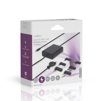 NBAU65110BK Notebook-adapter | gan | 65 w | 5 / 9 / 12 / 15 / 20 v dc | 2.4 / 3.0 / 3.25 a | gebruikt voor: note Verpakking foto