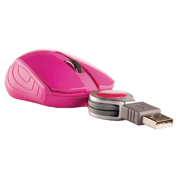 NPMI1080-09 Bedrade muis draagbaar 3 knoppen roze In gebruik foto