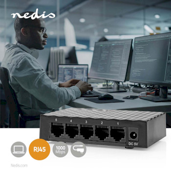 NSWH5P110BK Netwerk-switch | bekabelde snelheid: gigabit | aantal ethernetpoorten: 5 Product foto